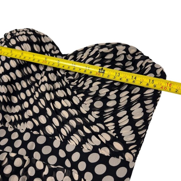 Aidan Mattox Polkadot Cocktail Dress Sz.6 Black Cream Silk Event Coquette - Picture 9 of 13